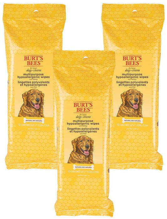 Revitalize Your Pup with Honey Multipurpose Dog Grooming Wipes - Gentle, Hypoallergenic, pH Balanced Spot Cleaning Sheets for Paws, Face, and Butt - 50 Count, 3 Pack